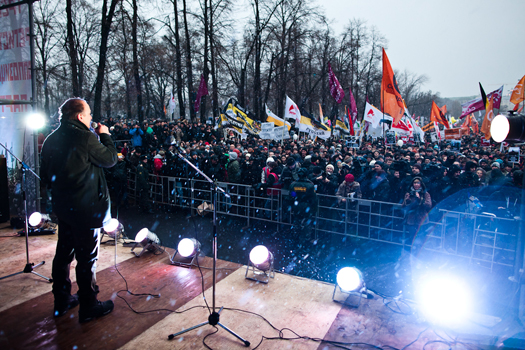 Protesters crowd the stage in Bolotnaya Square.