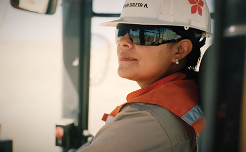 A former office secretary, Carmen Zuleta was one of the first women to work at the Gaby Mine, where she now drives heavy equipment.