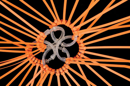 Plastic diatom form made from plastic shower curtain rings and cable ties by Dallas contributor Evelyn Hardin.