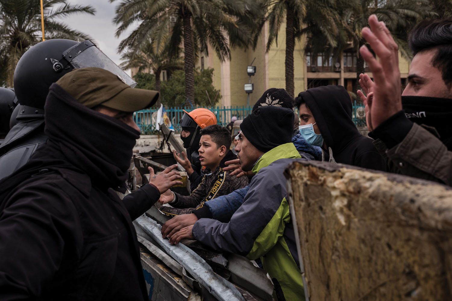 Protesters and security forces in Tahrir Square.
