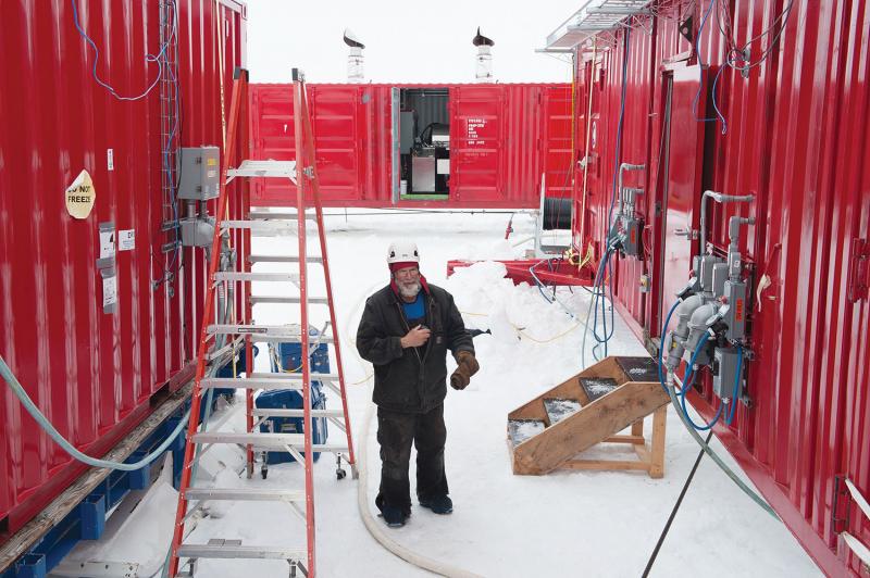 Dennis Duling, Chief Ice Driller, in the pump-operations courtyard.