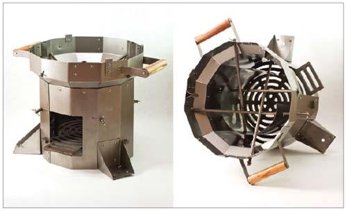 The highly efficient Berkeley-Ethiopia stove was developed at the Lawrence Berkeley National Lab, and it is now distributed by the nonprofit Potential Energy. (Photographs courtesy of Potential Energy.)