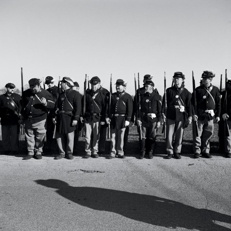 Line of Union reenactors before the Remembrance Day Parade. Gettysburg, PA, 2012.