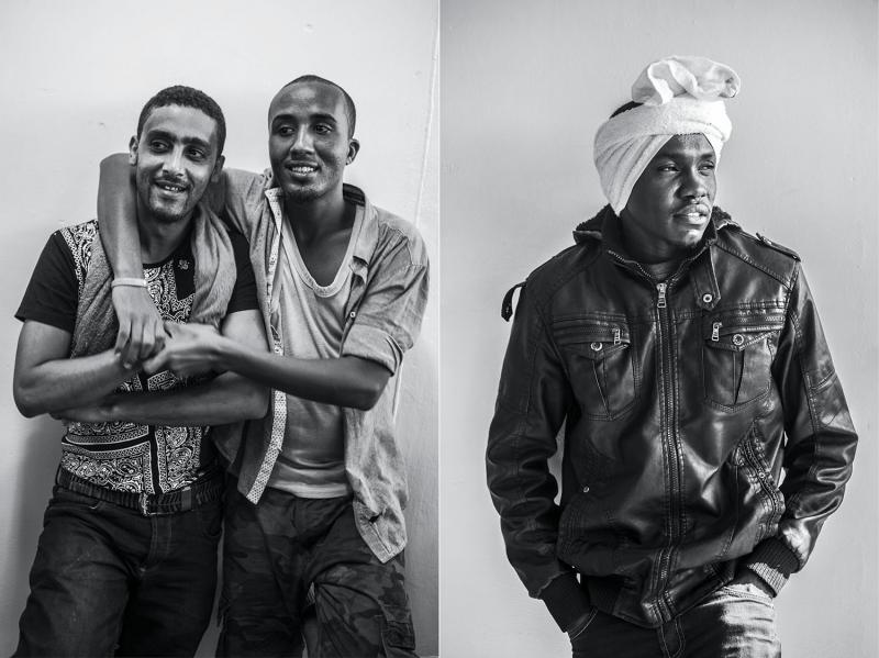 (L): Biif Cade and Abubakar Shuceyb, both seventeen, students from Somalia. (R): Salatadin, twenty-three, a student from Darfur. 