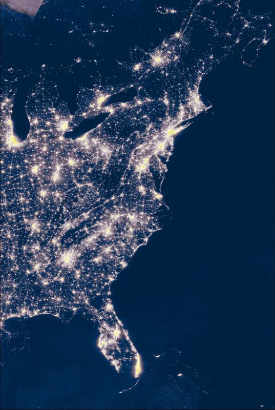 The Eastern Seaboard at night. March 2016. (Illustration by Jenn Boggs)