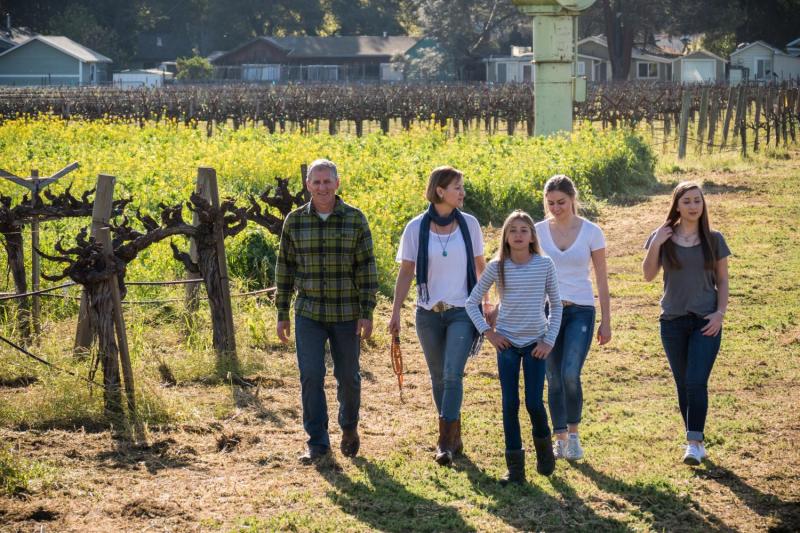 The Salvestrins at the family's twenty-year-old Cabernet Sauvignon vineyard. (©Peter Menzel / www.menzelphoto.com) 