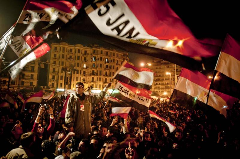 On the eighteenth day of protests in Tahrir Square, Egyptians waved flags and chanted slogans as they sensed the ouster of Mubarak was drawing near.
