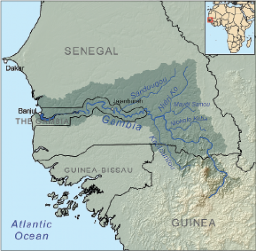 Gambia River drainage Basin (Courtesy of Wikimedia Commons. Illustration created by Karl Musser.)