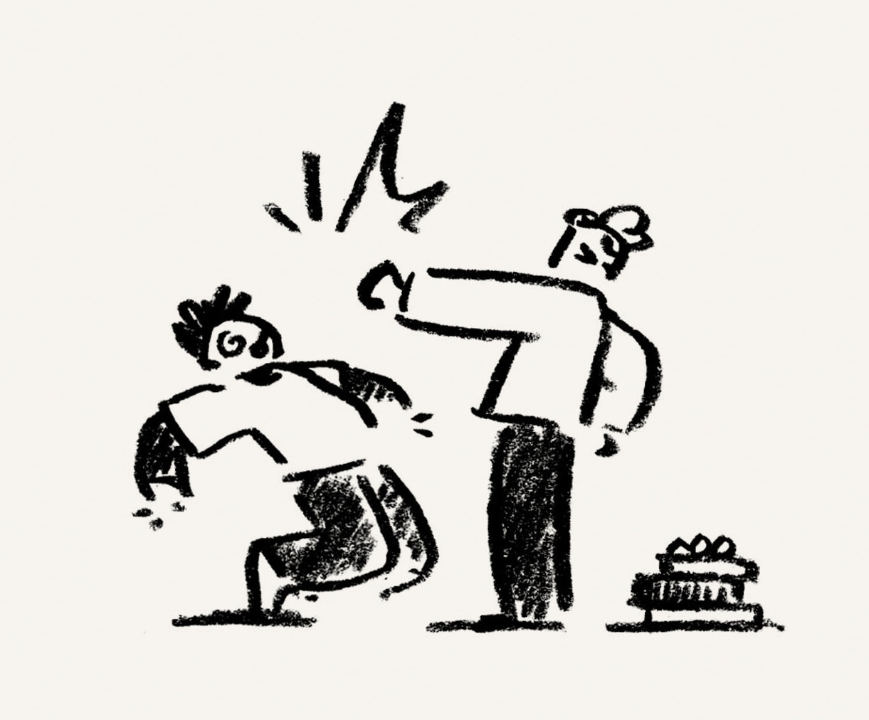 Illustration of one man punching another.
