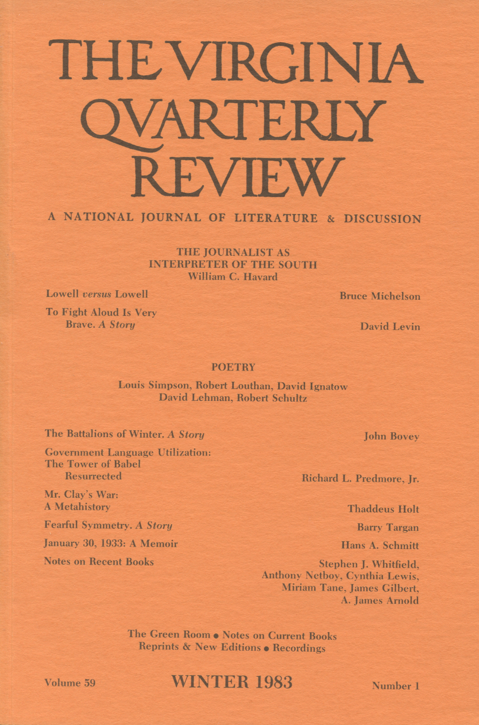 Virginia Quarterly Review, Winter 1983 cover