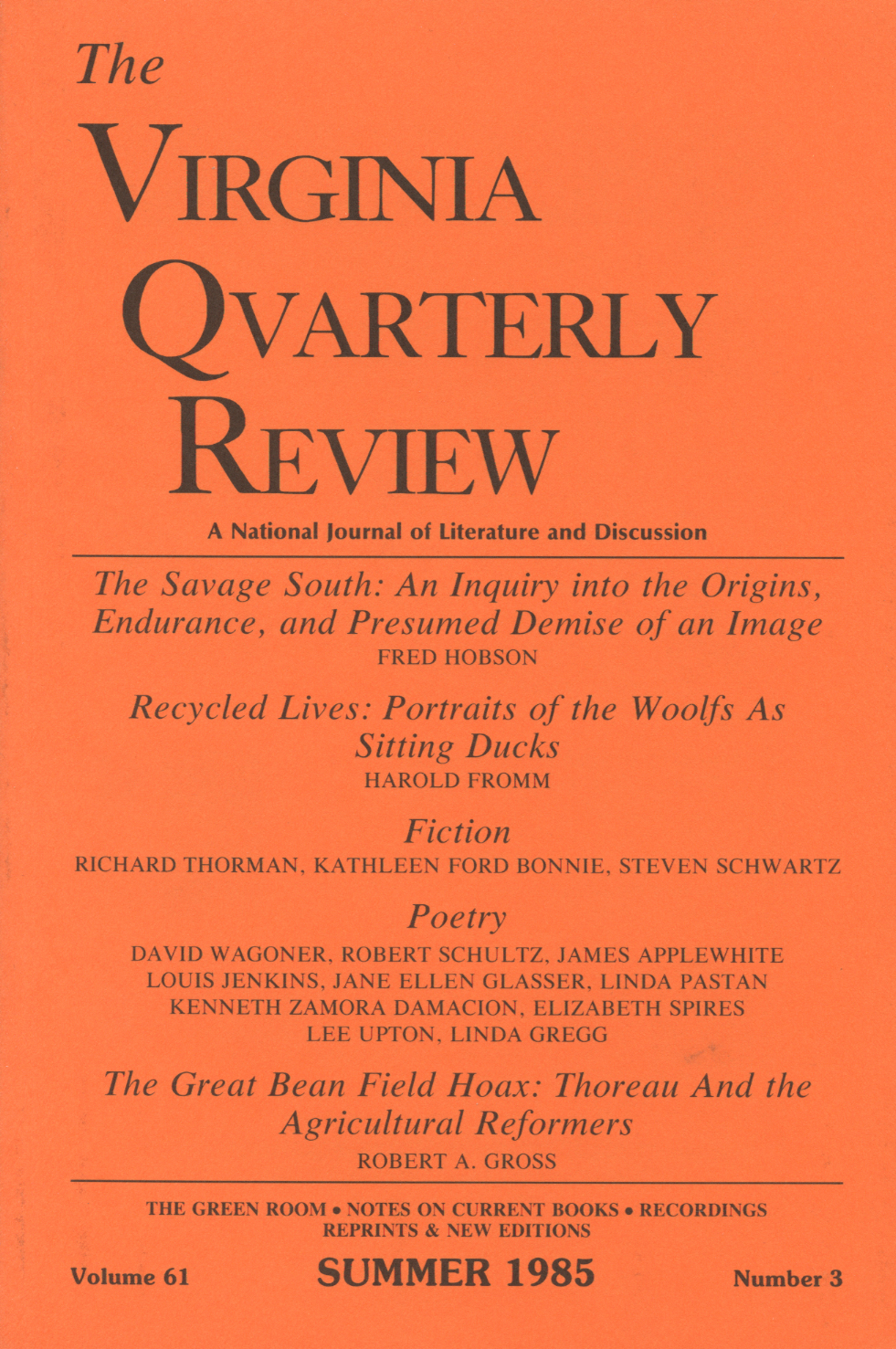 Virginia Quarterly Review, Summer 1985 cover