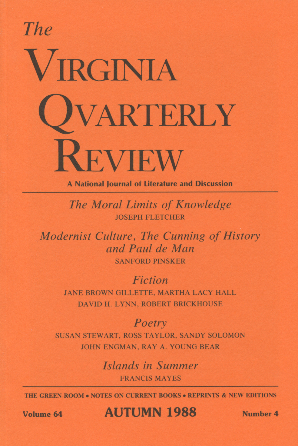 Virginia Quarterly Review, Autumn 1988 cover