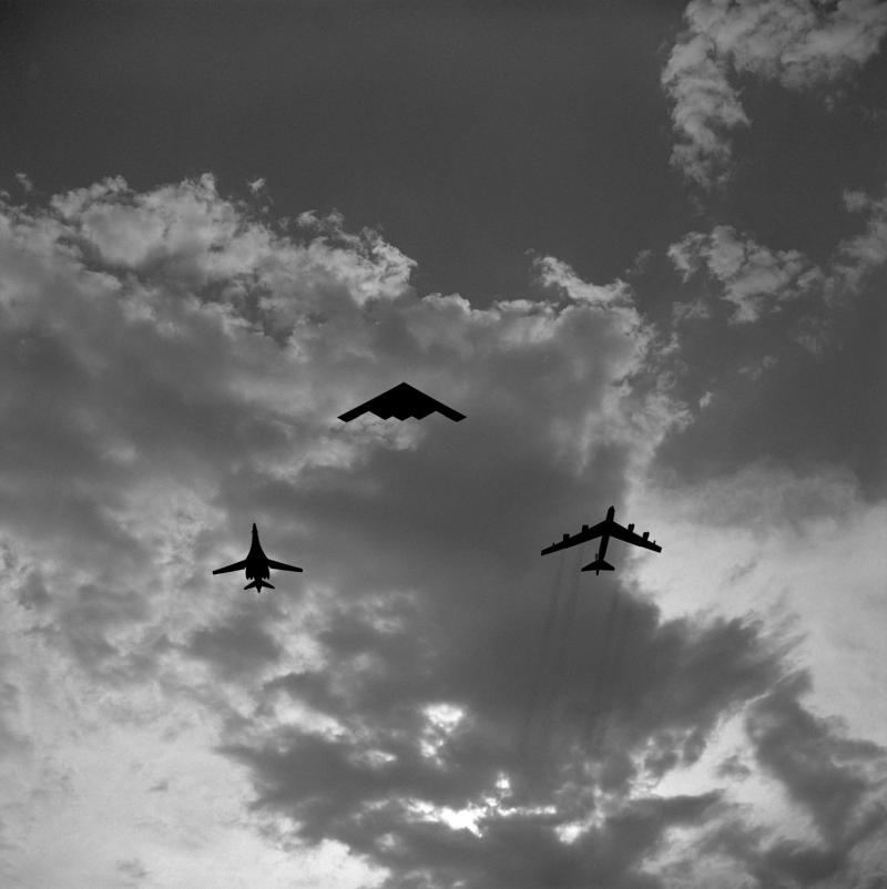 Planes in cloudy sky.