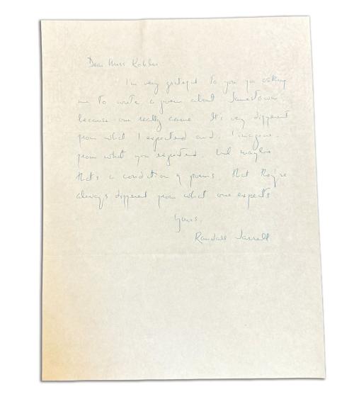 Handwritten letter from Randel Jarrell to Charlotte Kohler.