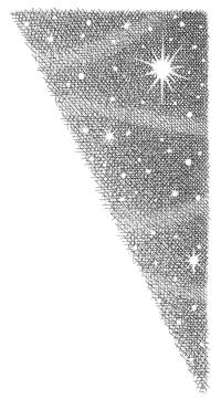 Half of a rectangle is filled in with stars and space in this illustration by Landis Blair.