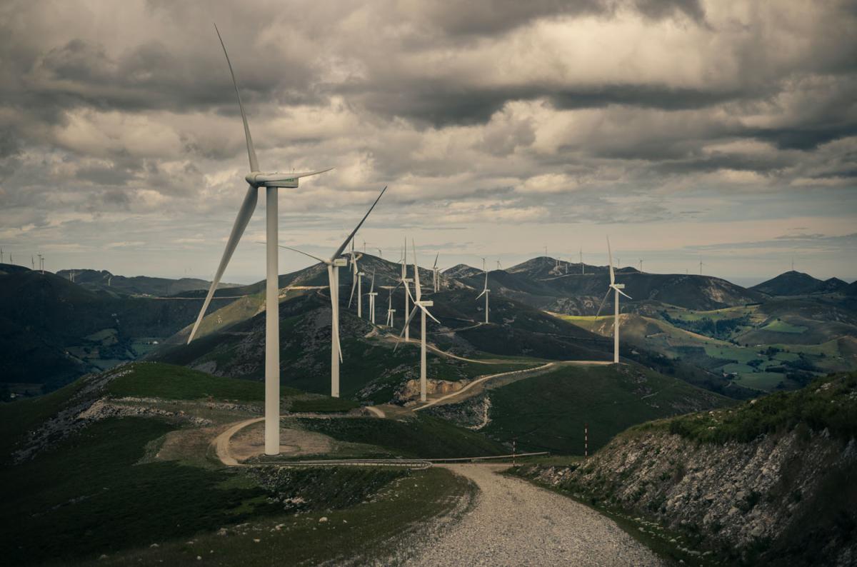 Wind turbines on top of mountain