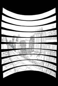 Drawing of a Cityscape, Rendered Like a Goode Homolosine Projection