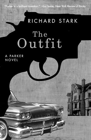 The book cover, featuring a revolver in profile, along with a 1950s automobile next to a Tudor-style house.