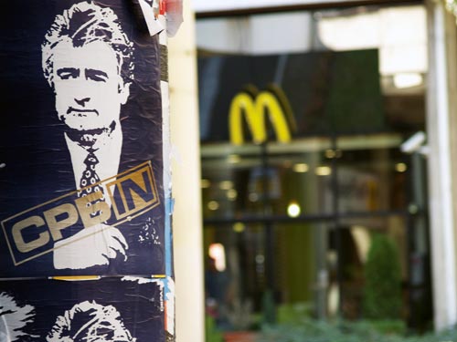Karadžić Poster in Front of a McDonald's