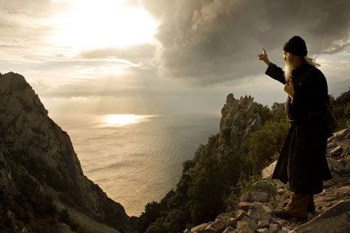 Father Kalistratos, in the remote Athonite region of Mount Athos in Greece