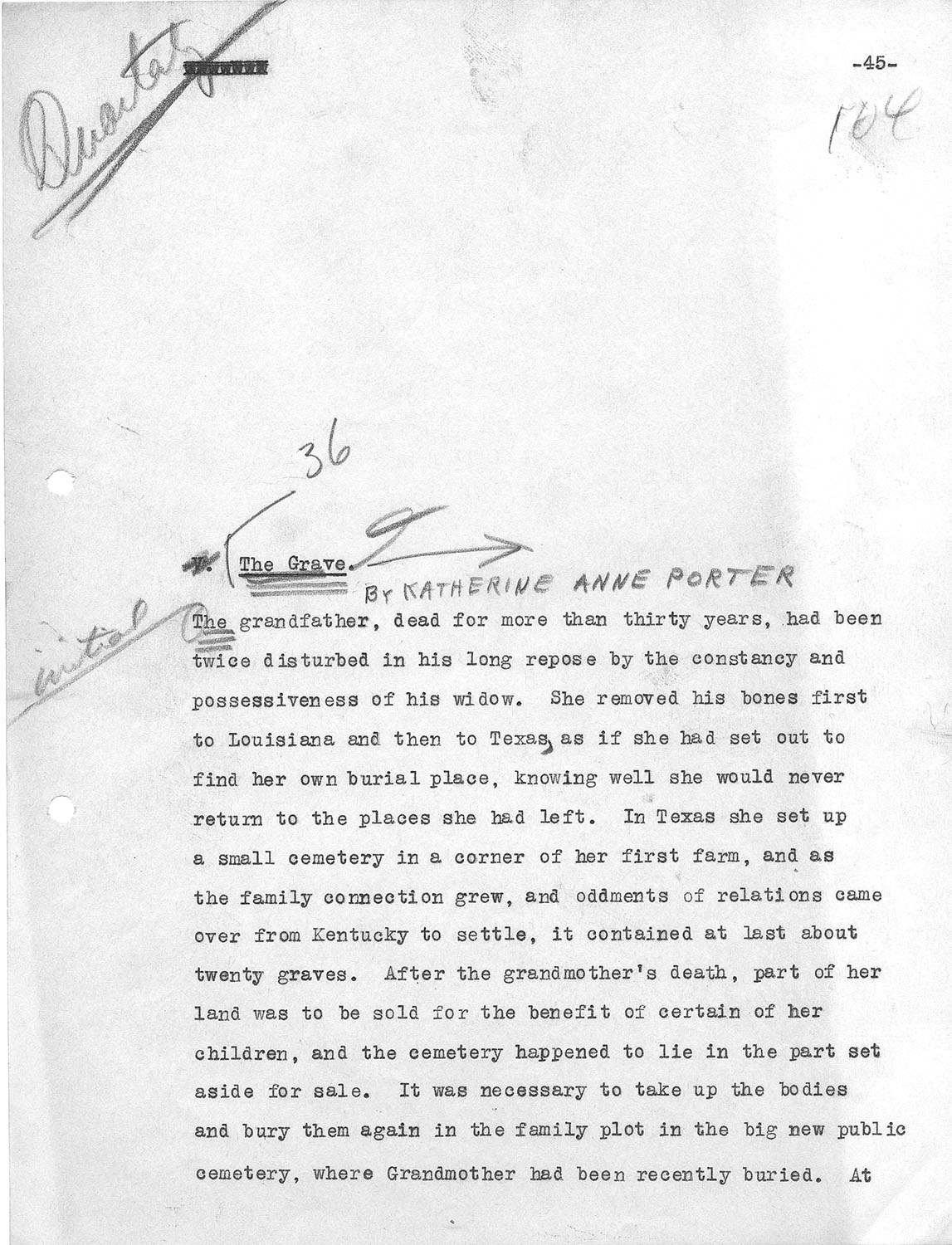 Katherine Anne Porters Manuscript Of The Grave 1935