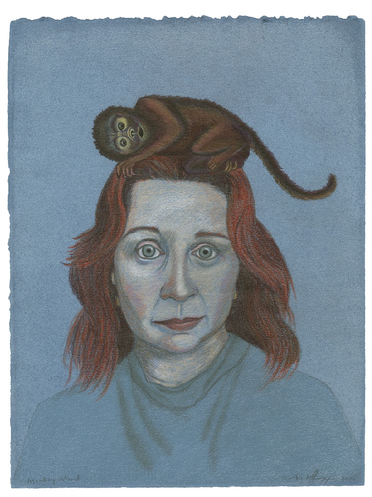 Monkey​ Mind (2010). Colored pencil on hand-dyed paper. 12 x 9". Collection of Jim Tonsgard, Chicago.