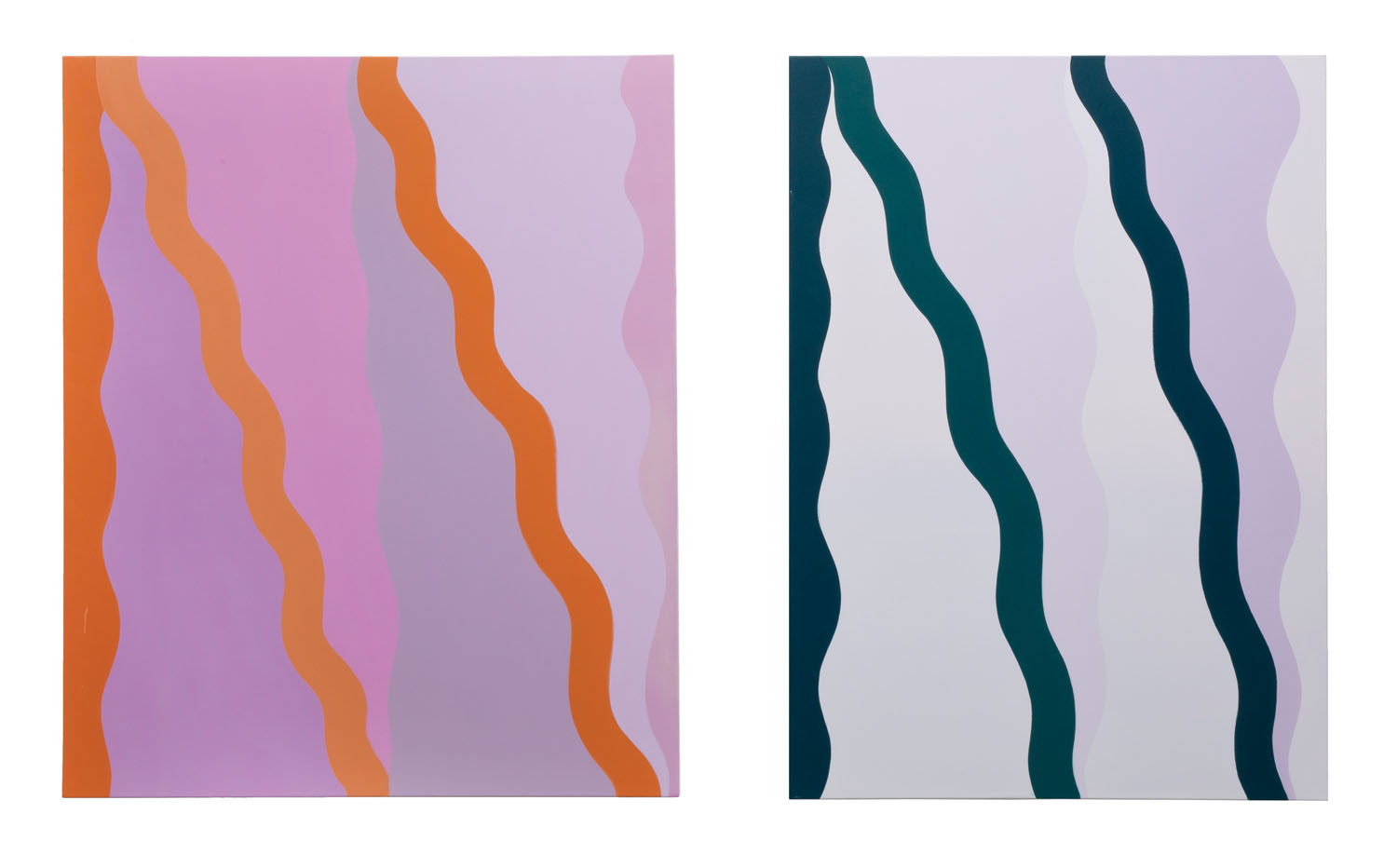 <i>doble diferente</i>, 2019. Oil on canvas, 58” x 48”, 58” x 42”.