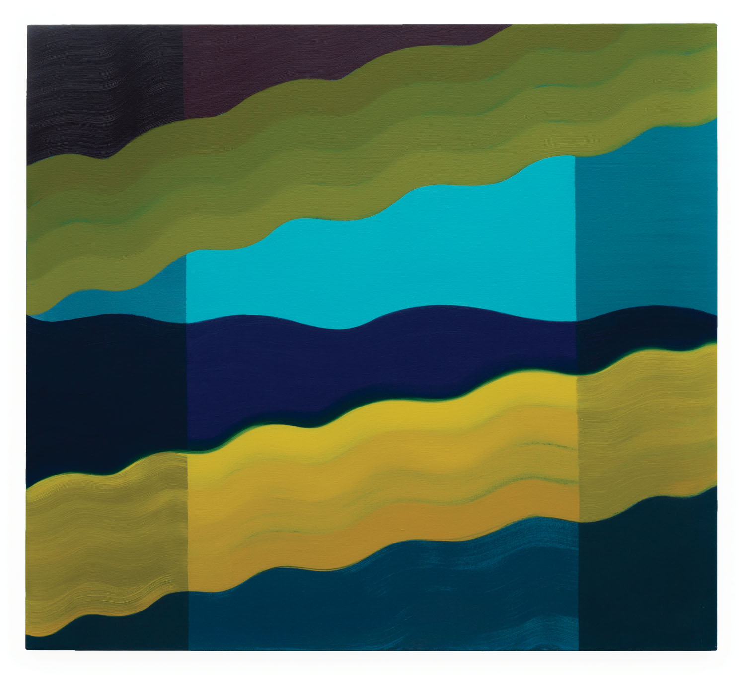 <i>ondas o amarilla mia</i>, 2019. Oil on canvas, 38” x 42”.