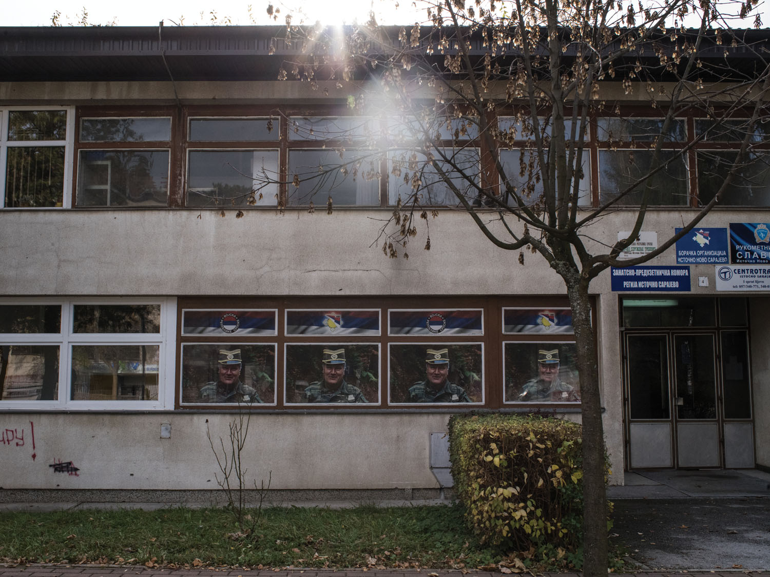 Portraits of Ratko Mladić, a Bosnian Serb general found guilty of war crimes and genocide, in a Serb-dominated municipality of Republika Srpska. November 2018.
