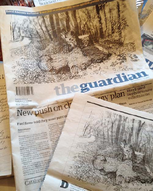 Hockney’s sketches of his felled totem, as published in the Guardian, November 19, 2012.