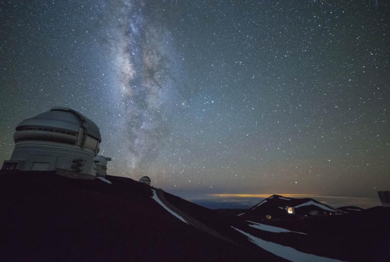 The Milky Way as seen from Mauna Kea on May 17, 2015. Foreground: Gemini Telescope. (Mike Orso)