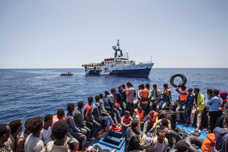 The rescue of 561 migrants from the Mediterranean Sea in May 2015 by the Migrant Offshore Aid Station ship Phoenix.