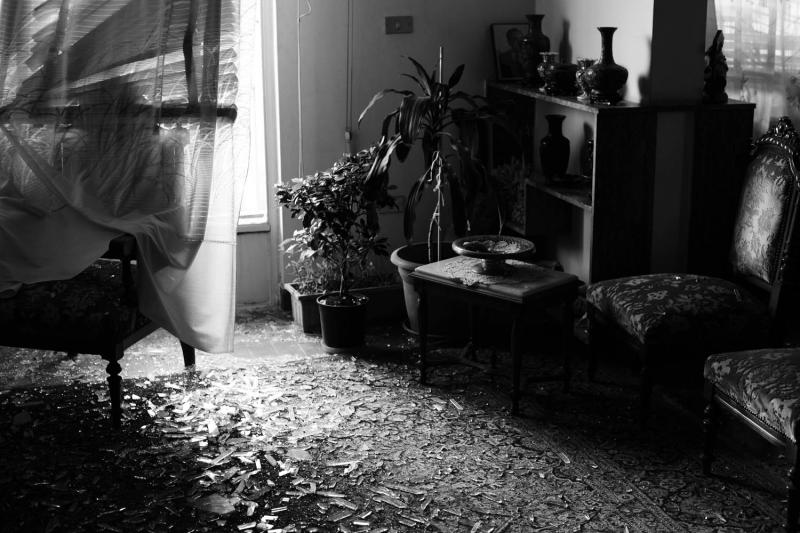 A living room near the blast site in Achrafieh, Beirut. From Alex Potter's "After the Funeral."