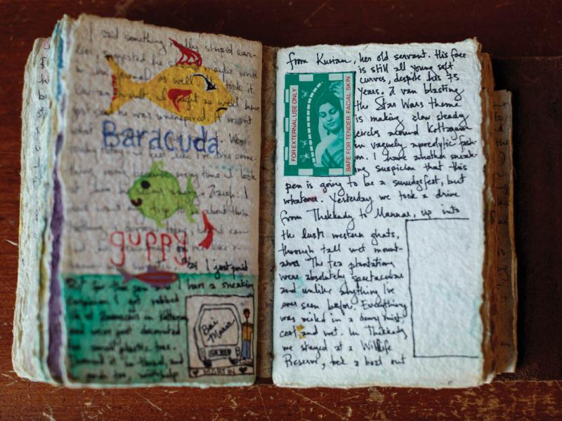 A page of Jacob’s travel diary during a trip to India, 1996. Photo by Sarah Blesener.