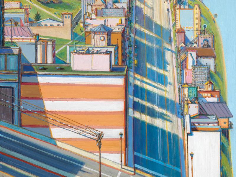 Wayne Thiebuad, San Francisco West Side Ridge, 2001. Oil on canvas, 36 x 36”.  (ART ©WAYNE THIEBAUD / LICENSED BY VAGA, NEW YORK, NY. COURTESY OF SMITHSONIAN AMERICAN ART MUSEUM, WASHINGTON DC / ART RESOURCE, NY)